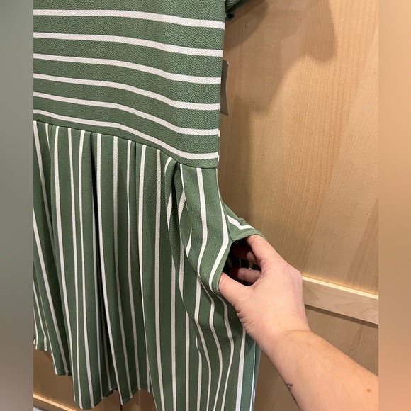 Sage green striped Amelia Dress - Picture 4 of 7